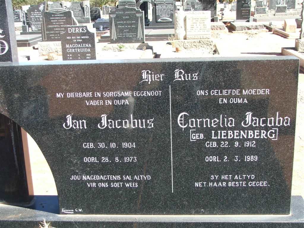 RUPPING Jan Jacobus 1904-1973 &amp; Cornelia Jacoba LIEBENBERG 1912-1989