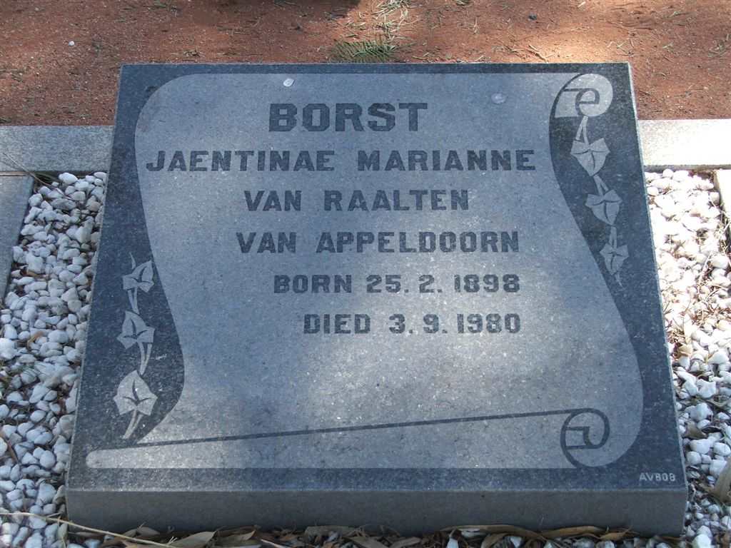 BORST Jaentinae Marianne nee VAN RAALTEN, VAN APPELDOORN 1898-1980