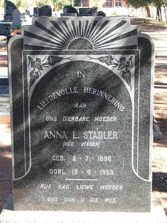 STADLER Anna L. nee VISSER 1896-1959
