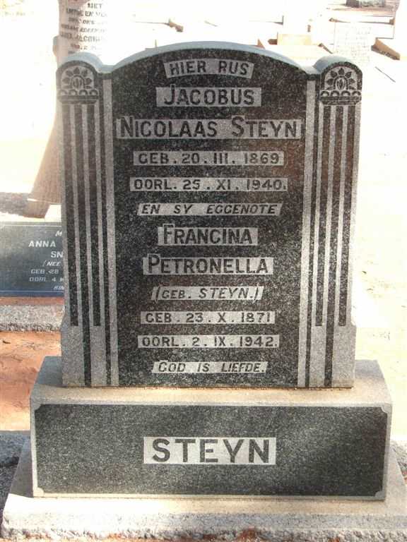 STEYN Jacobus Nicolaas 1869-1940 &amp; Francina Petronella STEYN 1871-1942