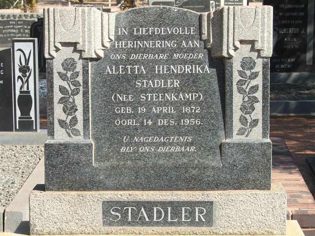 STADLER Aletta Hendrika nee STEENKAMP 1872-1956