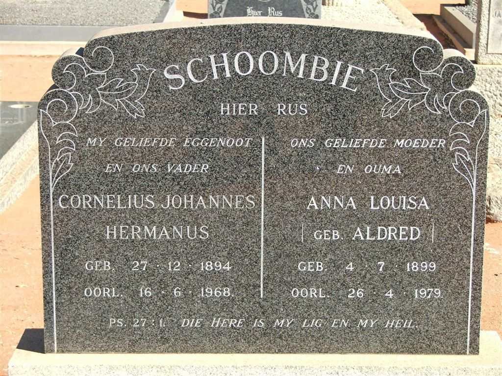 SCHOOMBIE Cornelius Johannes Hermanus 1894-1968 &amp; Anna Louisa ALDRED 1899-1979