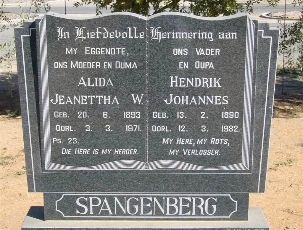 SPANGENBERG Hendrik Johannes 1890-1982 &amp; Alida Jeanettha W. 1893-1971