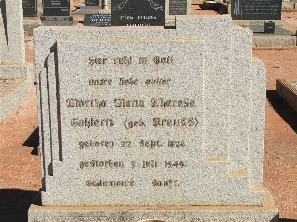 SAHLERTZ Martha Maria Therese nee PREUSS 1874-1949
