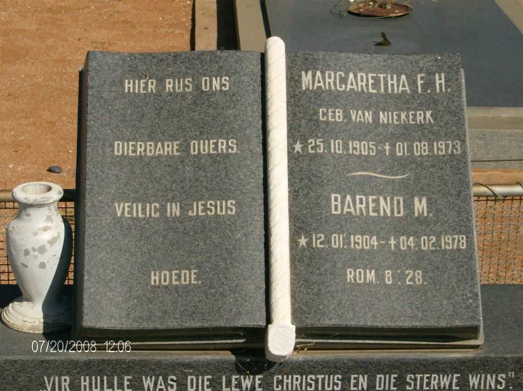 SWARTZ Barend M. 1904-1978 &amp; Margaretha F.H. VAN NIEKERK 1905-1973