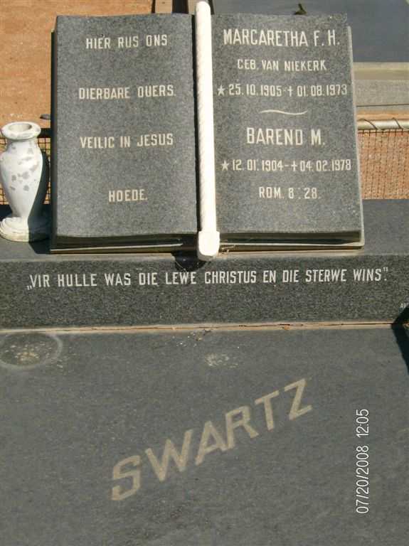SWARTZ Barend M. 1904-1978 &amp; Margaretha F.H. VAN NIEKERK 1905-1973