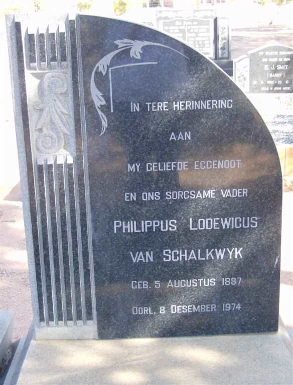 SCHALKWYK Philippus Lodewicus, van 1887-1974
