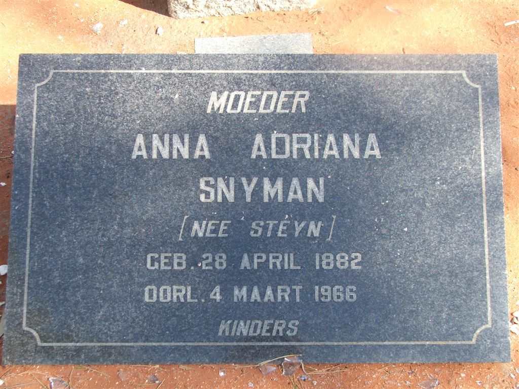 SNYMAN Anna Adriana nee STEYN 1882-1966