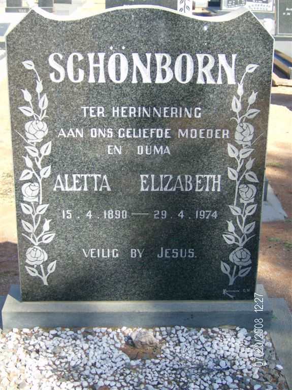 SCHÖNBORN Aletta Elizabeth 1890-1974