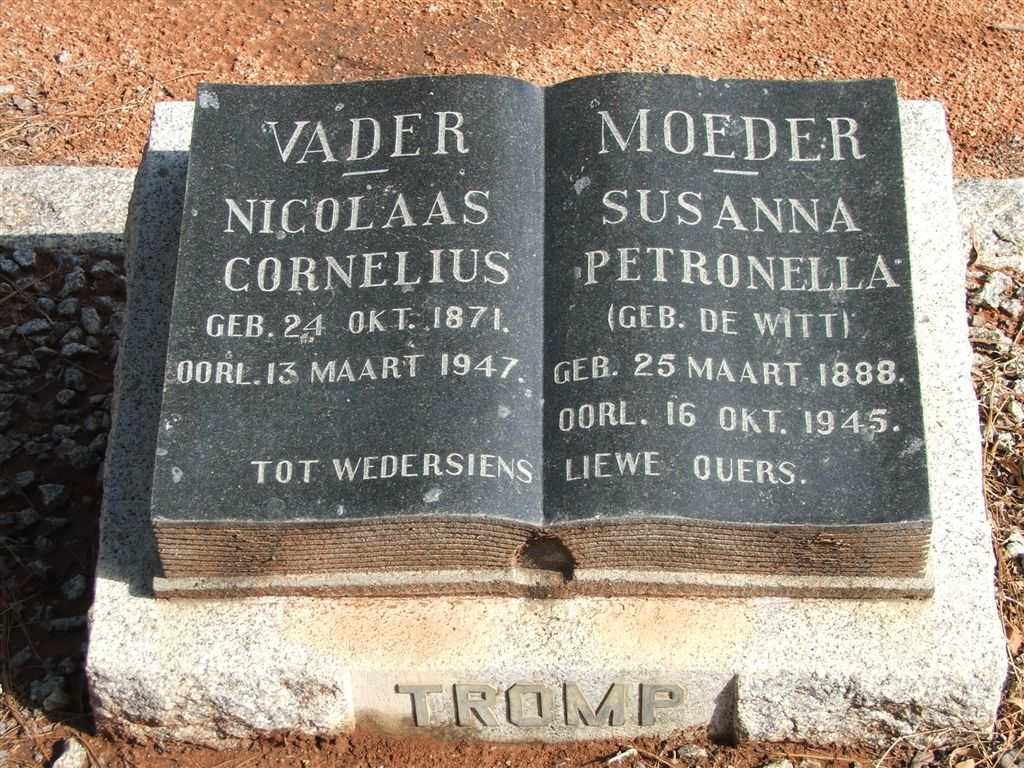 TROMP Nicolaas Cornelius 1871-1947 &amp; Susanna Petronella DE WITT 1888-1945