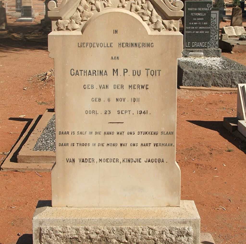TOIT Catharina M.P., du nee VAN DER MERWE 1911-1941