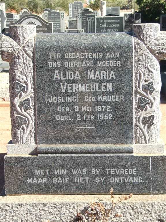 VERMEULEN Alida Maria formerly JOSLING nee KRUGER 1872-1952
