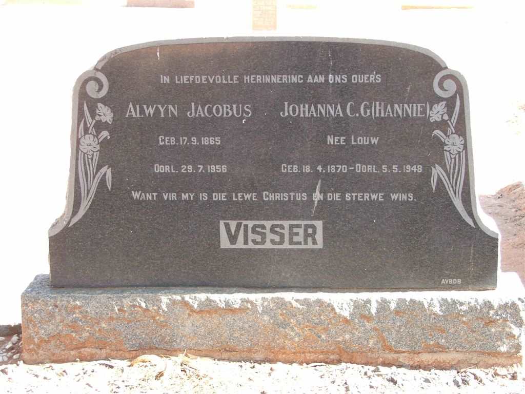 VISSER Alwyn Jacobus 1865-1956 &amp; Johanna C.G. nee LOUW 1870-1948