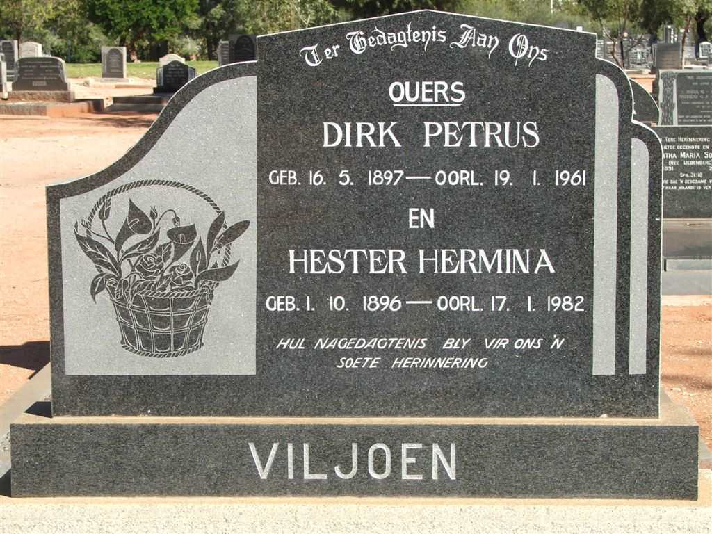 VILJOEN Dirk Petrus 1897-1961 &amp; Hester Hermina 1896-1982