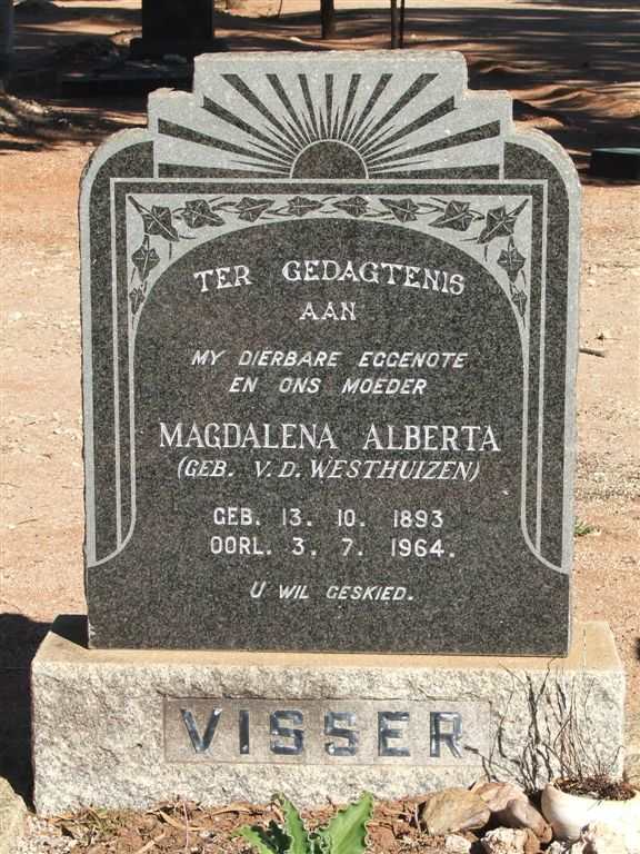 VISSER Magdalena Alberta nee V.D. WESTHUIZEN 1893-1964