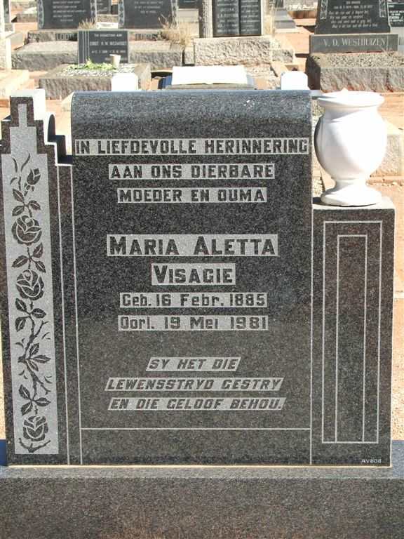 VISAGIE Maria Aletta 1885-1981