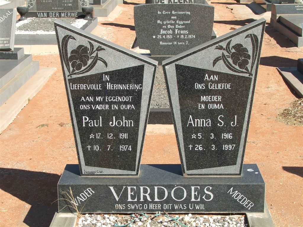 VERDOES Paul John 1911-1974 &amp; Anna S.J. 1916-1997