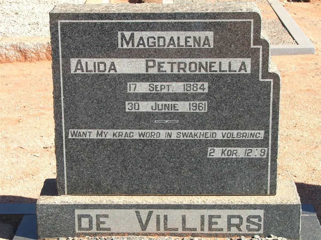 VILLIERS Magdalena Alida Petronella, de 1884-1961