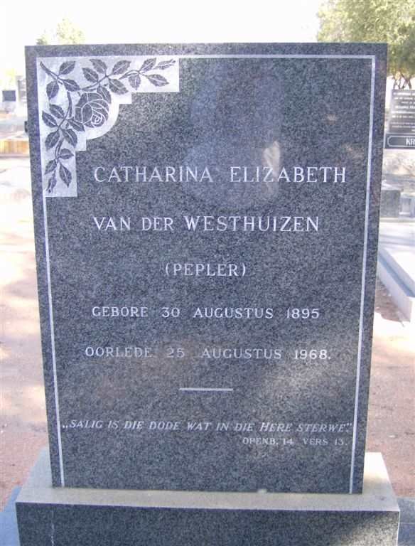 WESTHUIZEN Catharina Elizabeth, van der nee PEPLER 1895-1968