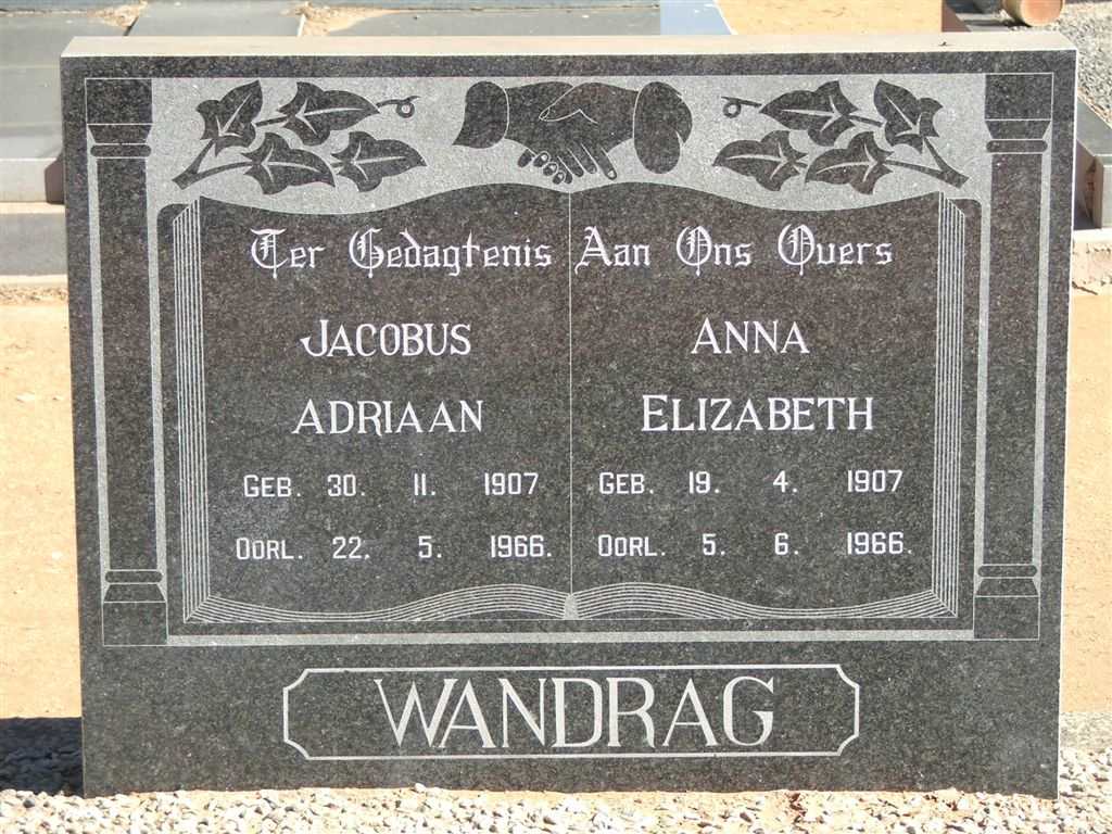WANDRAG Jacobus Adriaan 1907-1966 &amp; Anna Elizabeth 1907-1966