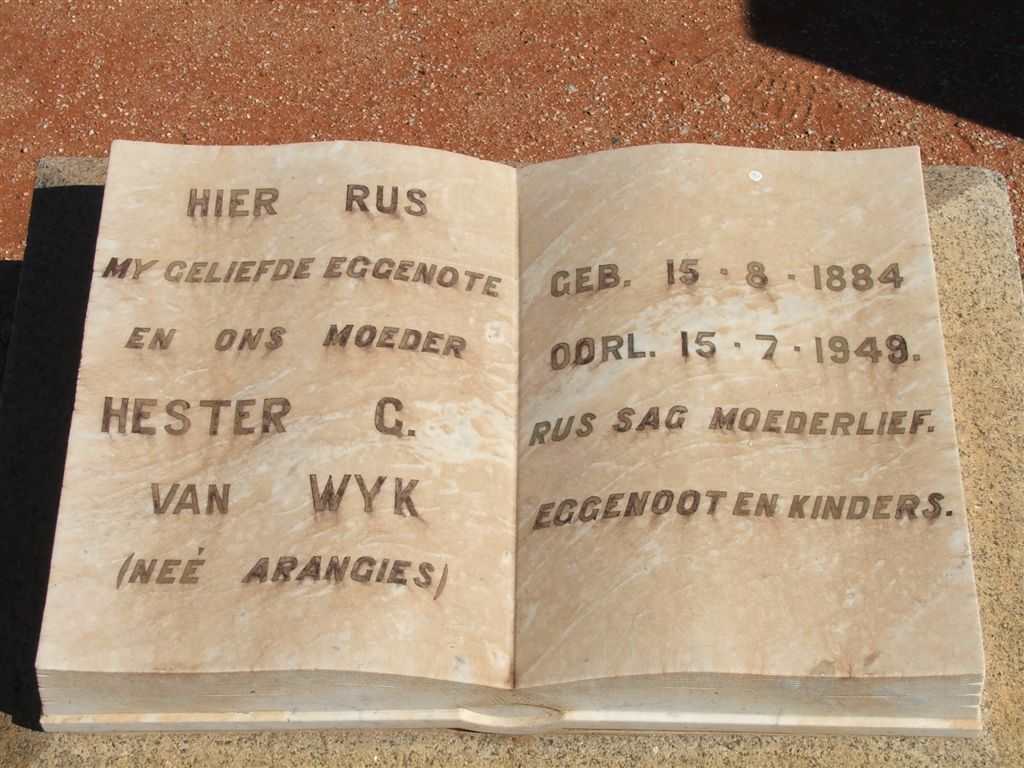 WYK Hester G., van nee ARANGIES 1884-1949