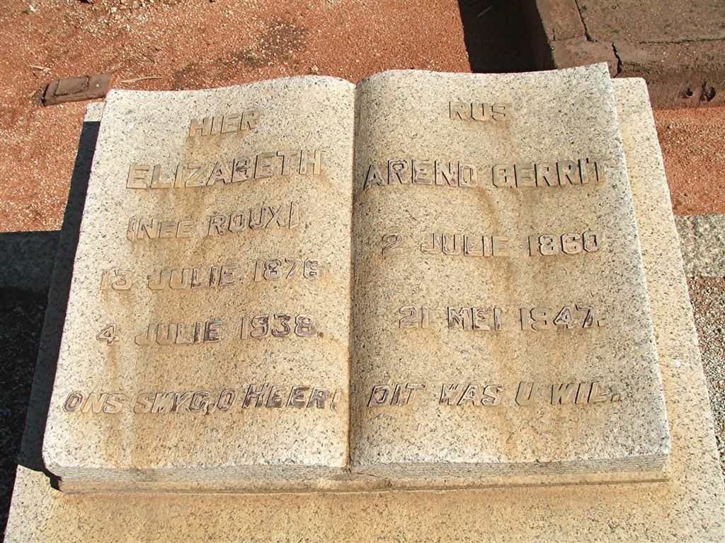 WAAL Arend Gerrit, de 1860-1947 &amp; Elizabeth nee ROUX 1876-1938