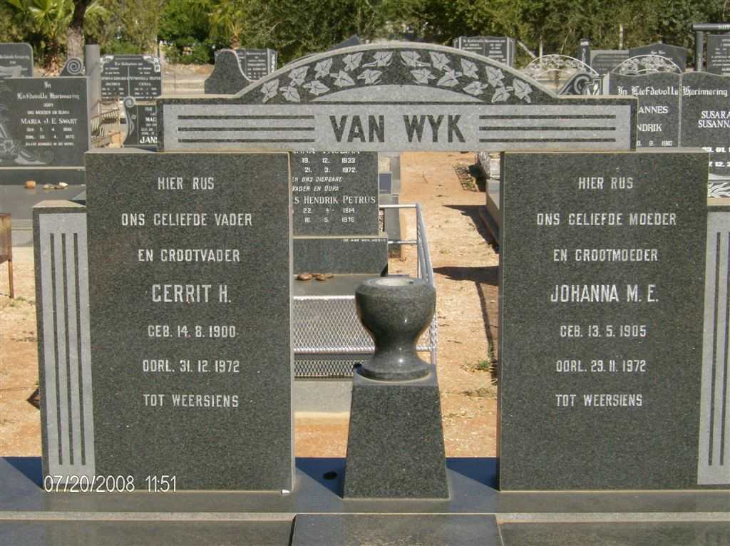 WYK Gerrit H., van 1900-1972 &amp; Johanna M.E. 1905-1972