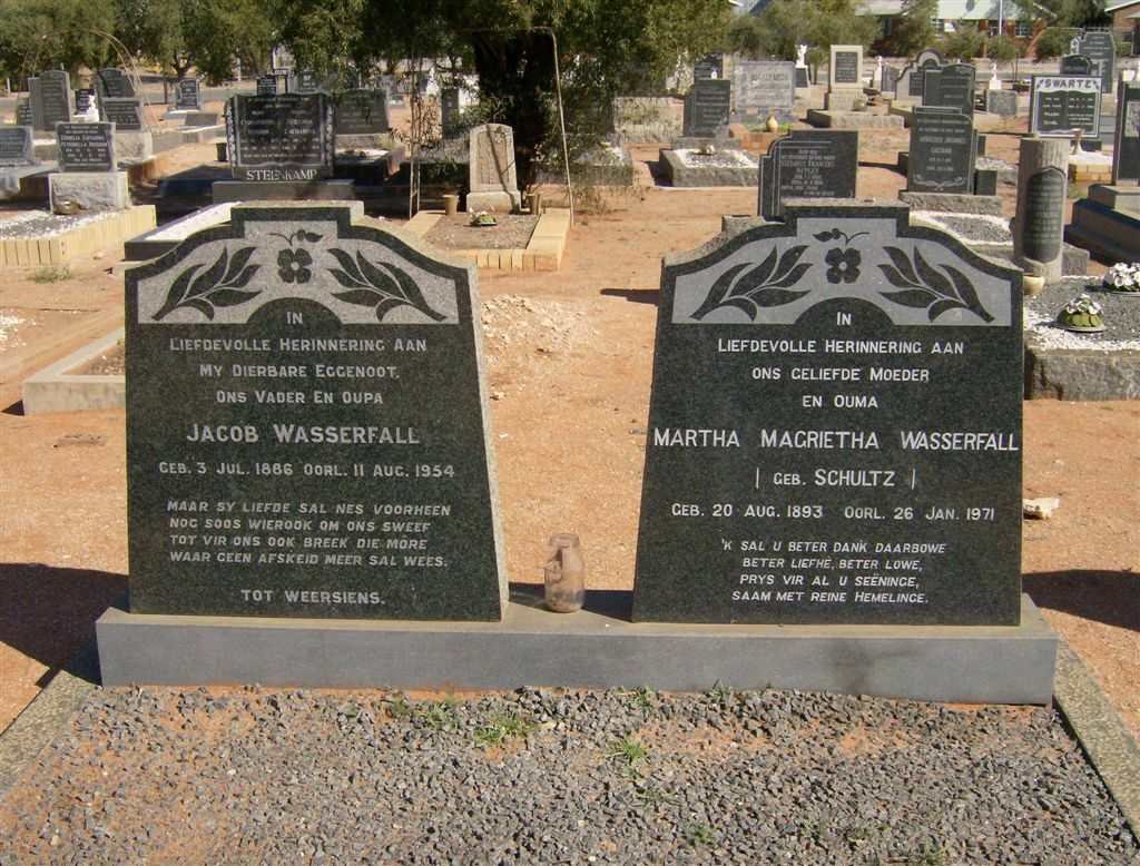 WASSERFALL Jacob 1886-1954 &amp; Martha Magrietha SCHULTZ 1893-1971
