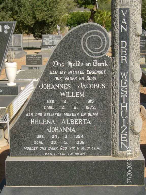 WESTHUIZEN Johannes Jacobus Willem, van der 1915-1972 &amp; Helena Alberta Johanna 1924-1996