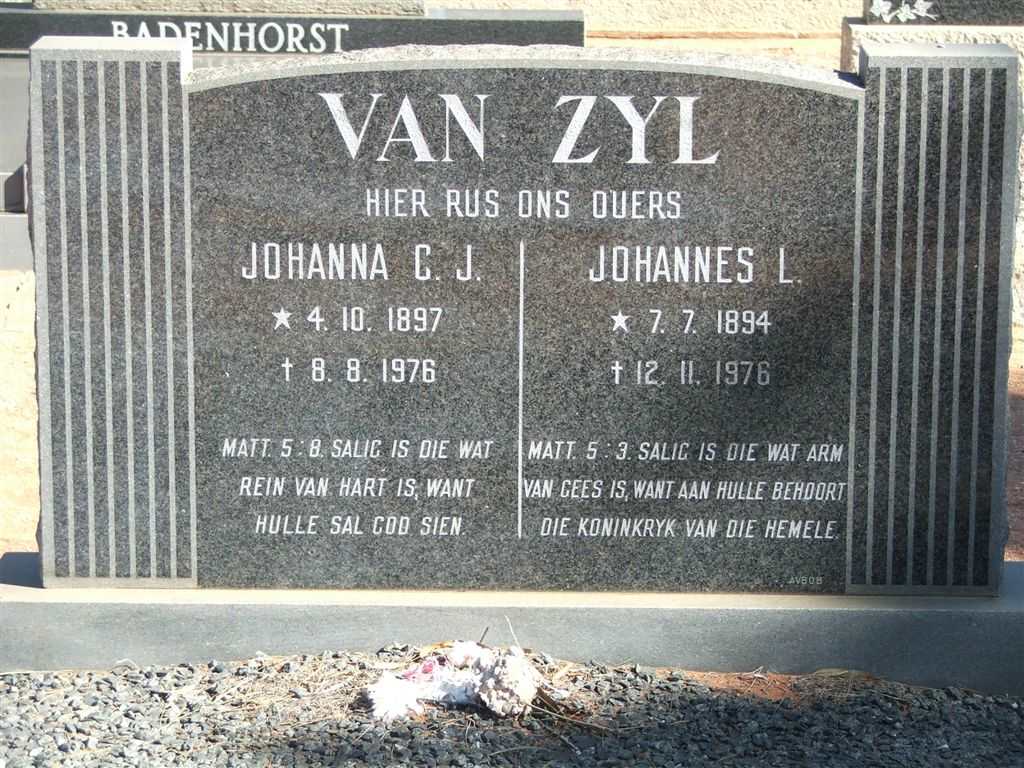 ZYL Johannes L., van 1894-1976 &amp; Johanna C.J. 1897-1976
