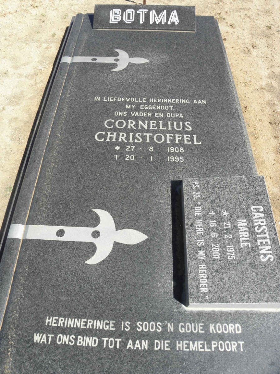 BOTMA Cornelius Christoffel 1908-1995 :: CARSTENS Maria 1975-2001