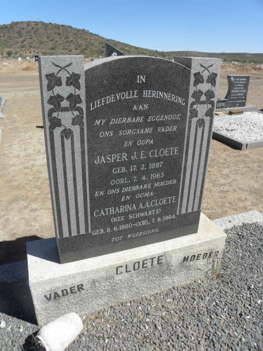 CLOETE Jasper J.E. 1887-1963 &amp; Catharina A.A. SCHWARTZ 1880-1964