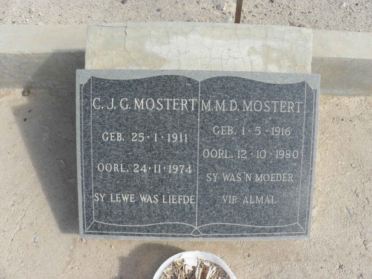 MOSTERT C.J.G. 1911-1974 &amp; M.M.D. 1916-1980