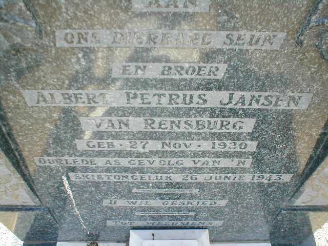 RENSBURG Albert Petrus, Jansen van 1920-1943