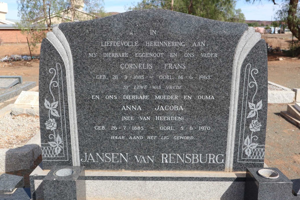 RENSBURG Cornelis Frans, Jansen van 1885-1963 &amp; Anna Jacoba VAN HEERDEN1885-1970