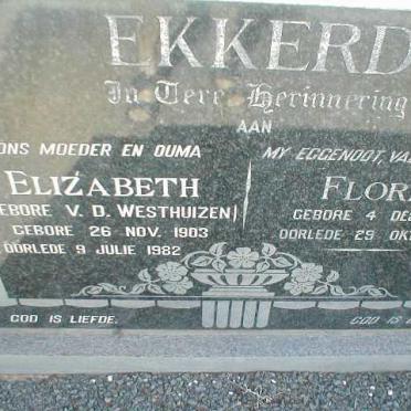 EKKERD Floris 1901-1970 &amp; Elizabeth VAN DER WESTHUIZEN 1903-1982