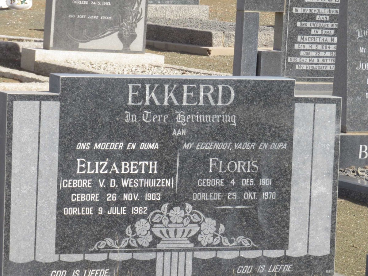 EKKERD Floris 1901-1970 &amp; Elizabeth van der WESTHUIZEN 1903-1982