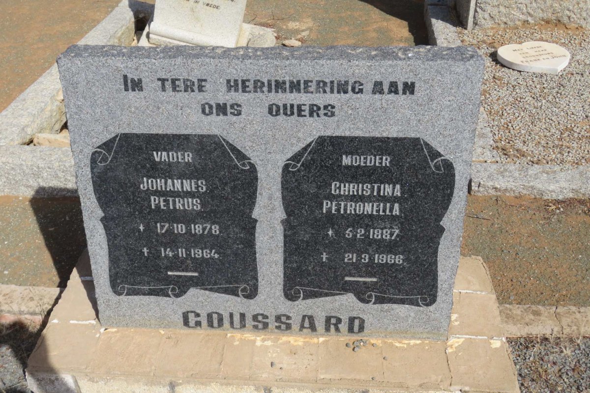 GOUSSARD Johannes Petrus 1878-1964 &amp; Christina Petronella 1887-1966