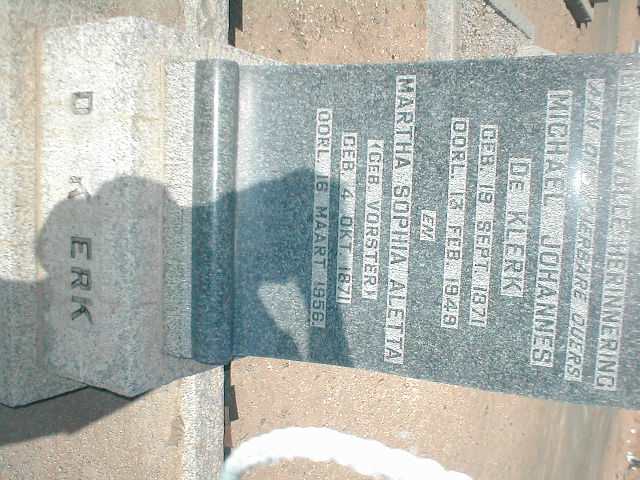 KLERK Michael Johannes, de 1871-1949 &amp; Martha Sophia Aletta VORSTER 1871-1956