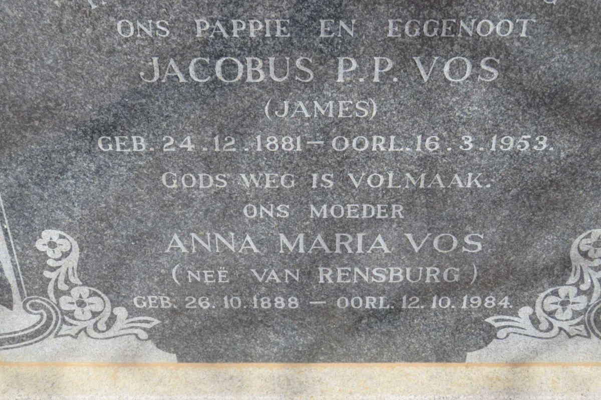VOS Jacobus P.P. 1881-1953 &amp; Anna Maria VAN RENSBURG 1888-1984