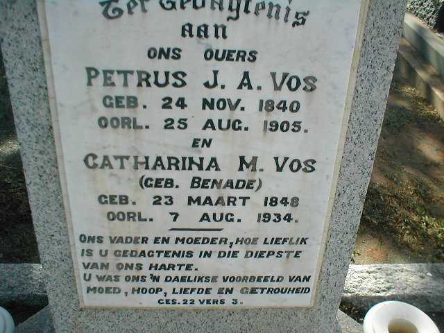 VOS Petrus J.A. 1840-1905 &amp; Catharina M. BENADE 1848-1934