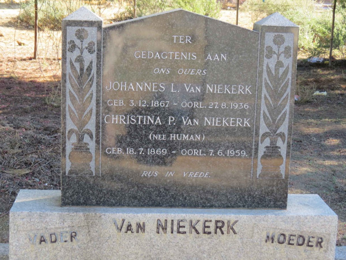 NIEKERK Johannes L., van 1867-1936 &amp; Christina P. HUMAN 1869-1959