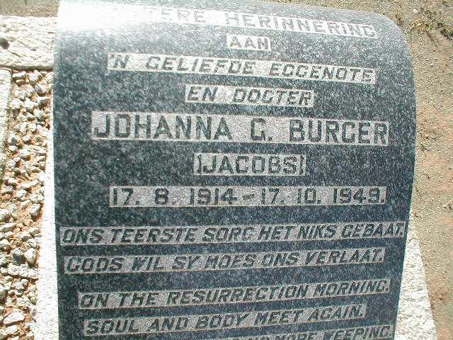 BURGER Johanna G. nee  JACOBS 1914-1949