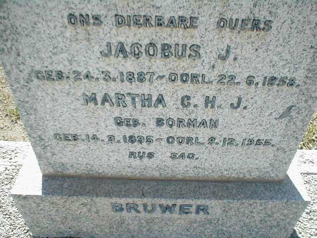 BRUWER Jacobus J. 1887-1958 &amp; Martha C.H.J. BORMAN 1895-1955
