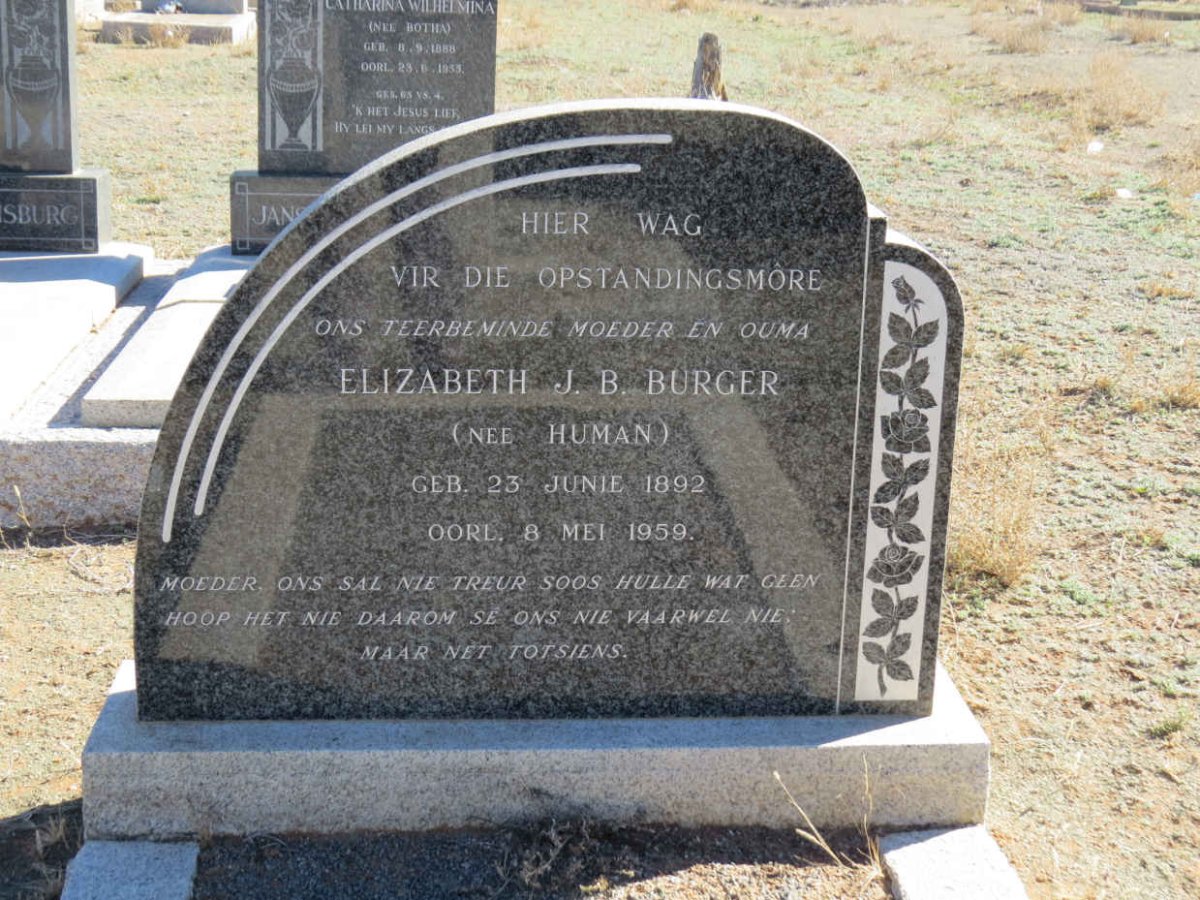 BURGER Elizabeth J.B. nee HUMAN 1892-1959