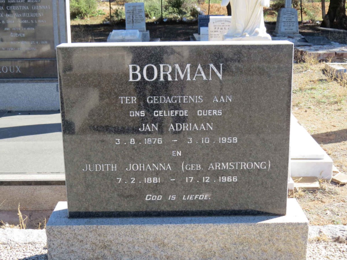 BORMAN Jan Adriaan 1876-1958 &amp; Judith Johanna ARMSTRONG 1881-1966