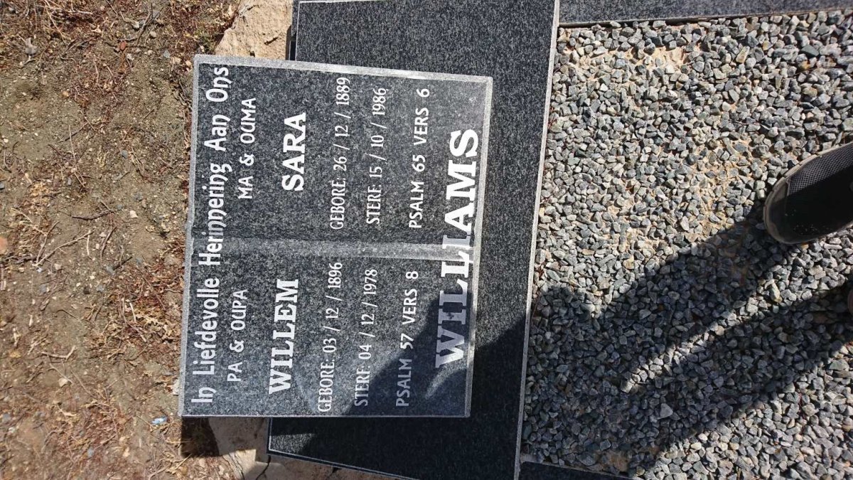 WILLIAMS Willem 1896-1978 &amp; Sara 1889-1986