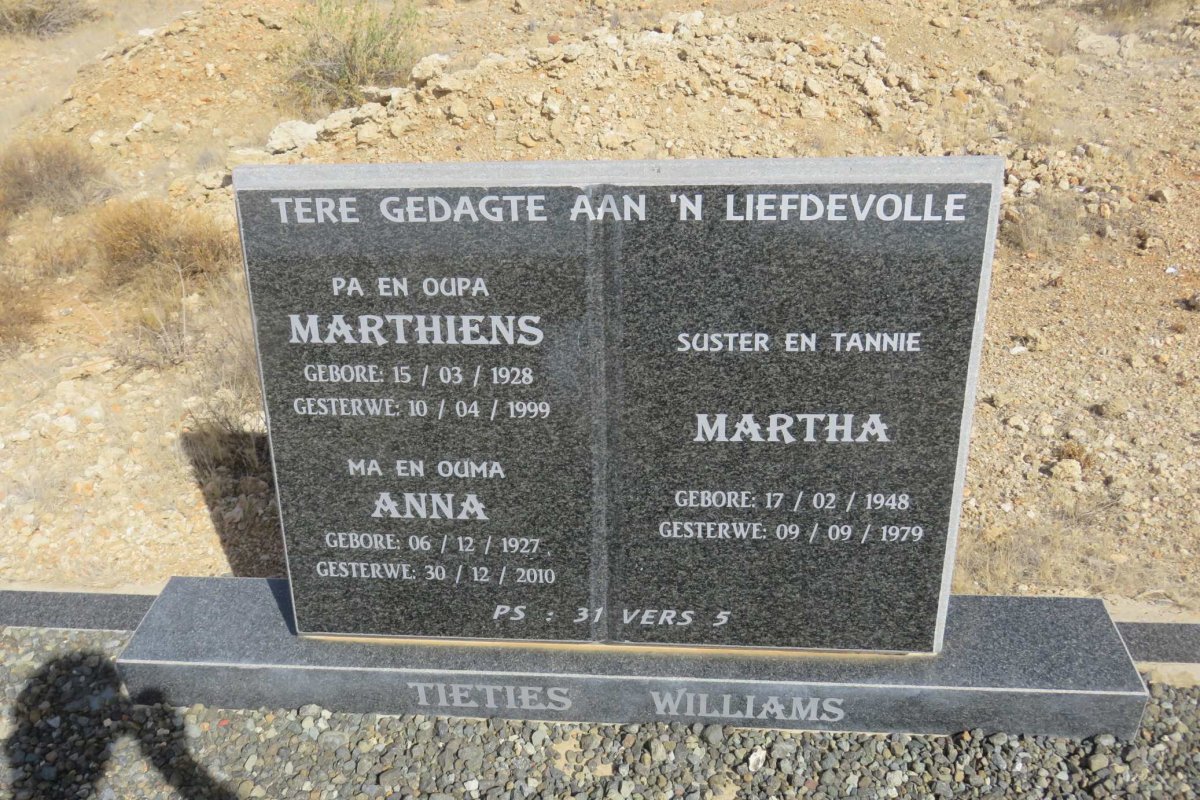 TIETIES Marthiens 1928-1999 &amp; Anna 1927-2010 :: WILLIAMS Martha 1948-1979