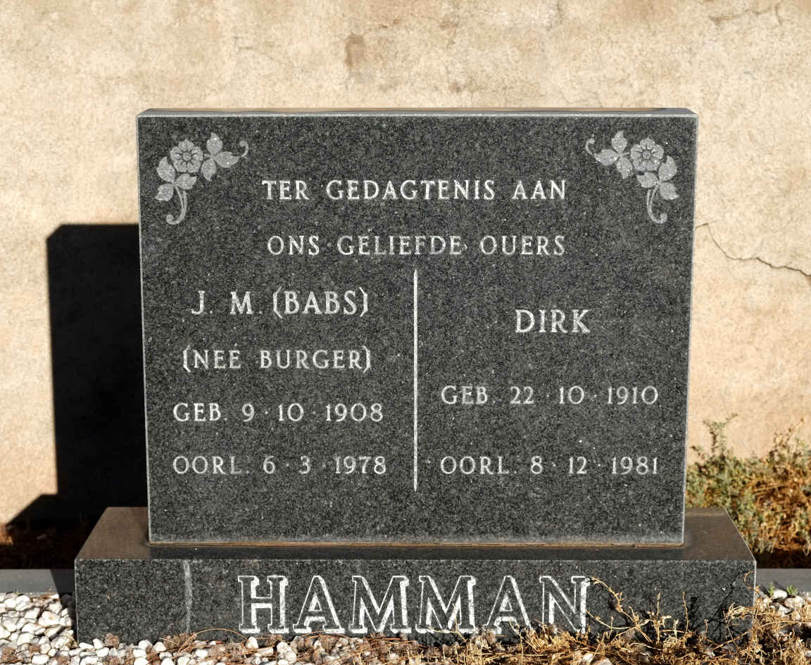 HAMMAN Dirk 1910-1981 & J.M. BURGER 1908-1978
