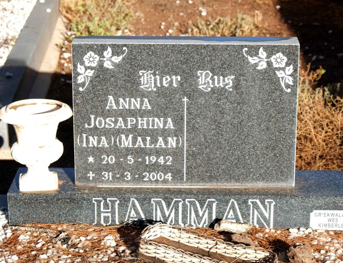 HAMMAN Anna Josaphina nee MALAN 1942-2004